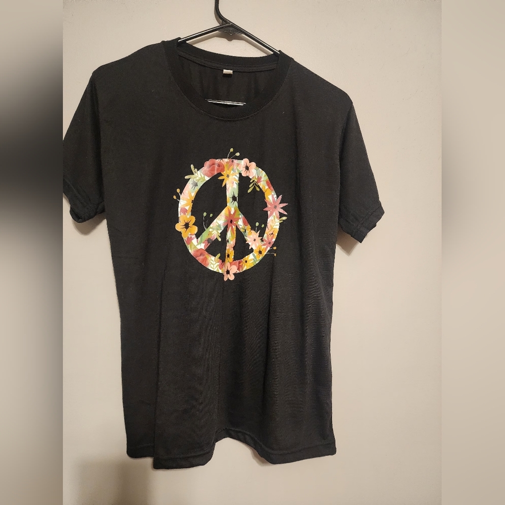 Black and Orange Short Sleeve Peace Tee